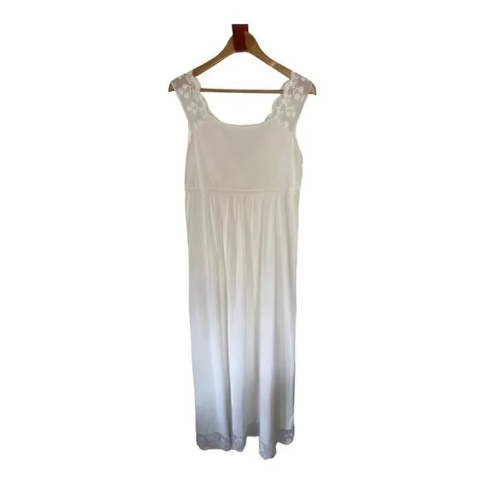Shadowline Vintage White Empire V-Neck Lace Trim Slip Dress Night Gown Size L - Picture 2 of 4